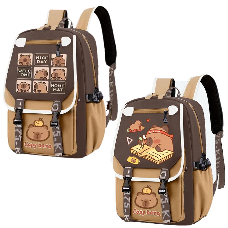 Kawaii Capybara Stylish Khaki  - School Backpack Teen recension och pris
