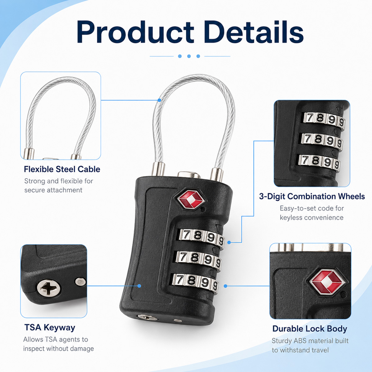 TSA Approved Luggage Lock 3 Di - Travel Backpack Anti Theft recension och pris